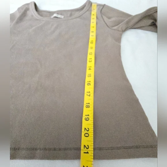 Everlane Luxe Rib Long Sleeve Top Organic Cotton Rib Knit Taupe Minimalist XL - Picture 4 of 11